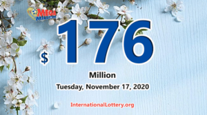 2020年11月13日的Mega Million结果；奖金达到1.76亿美元。