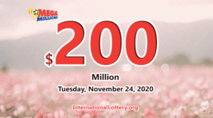 2020年11月20日的Mega Millions彩票结果，头奖为2亿美元。